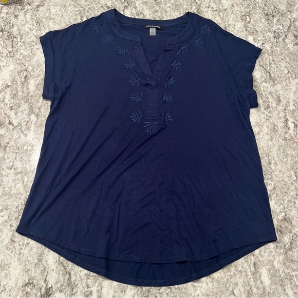 cable & gauge T-shirt short sleeve navy blue size large soft cozy - Picture 1 of 7